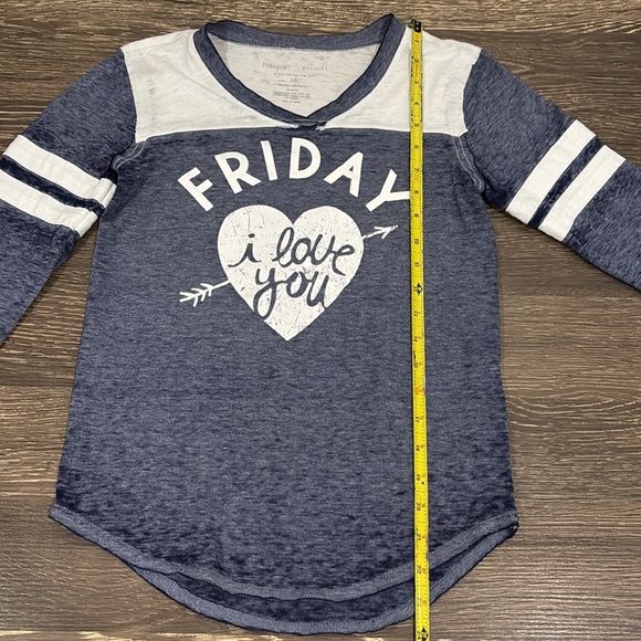 Harper & Elliott long sleeve sheer top with 'Friday I love you' on it - Picture 5 of 10